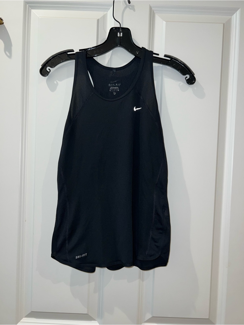 Nike Women’s Black Dri-FIT Racerback Tank with White Swoosh